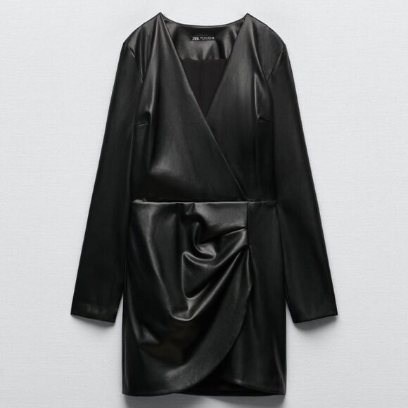 Zara Faux LeatherĀ DrapedāDressāSizeāSmall - Picture 2 of 7